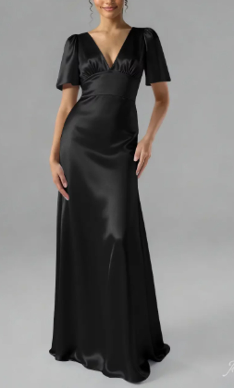 AW BRIDAL 4 S black Adriana satin crystal bridesmaid gala party maxi dress 0b6